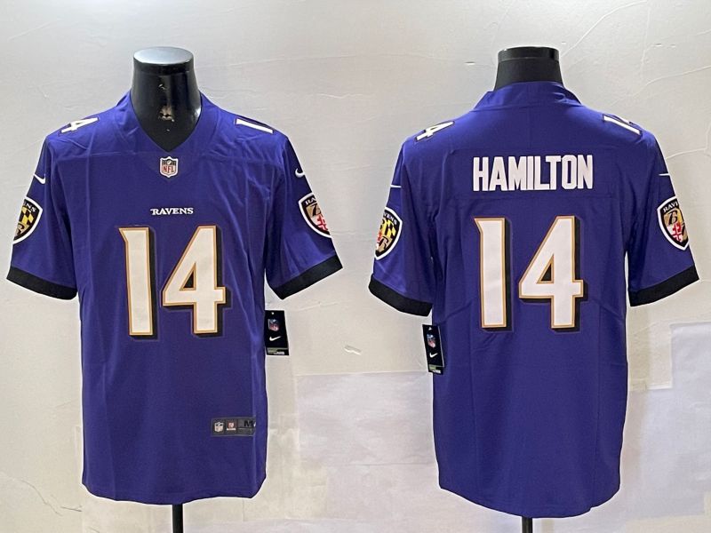 Men Baltimore Ravens #14 Hamilton Purple Second generation 2024 Nike Limited NFL Jersey style 1->baltimore ravens->NFL Jersey